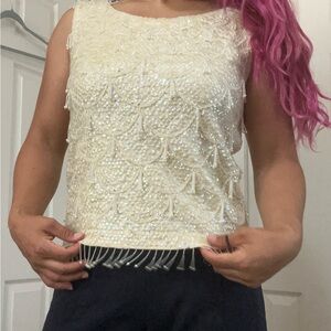White Sequin Embellished Tank Top